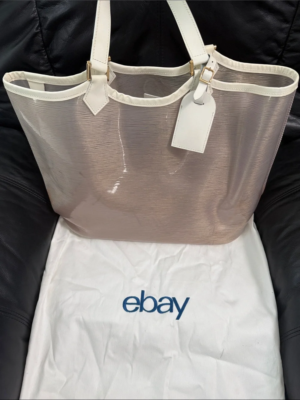 Louie Vuitton Neutral Beige Mesh Tote Bag with Cream Trim